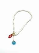 COLLAR PERLAS IRREGULAR TURQUEZA Y ROJO / SUPLAIS