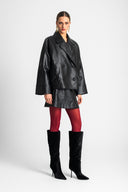 CHAQUETA PIEL SINTETICA NEGRA / MOUTAKI