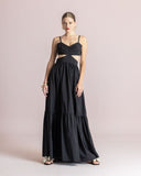 VESTIDO NEGRO, CINTURA DESCUBIERTA Y LAZO NEGRO / MOUTAKI