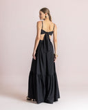 VESTIDO NEGRO, CINTURA DESCUBIERTA Y LAZO NEGRO / MOUTAKI